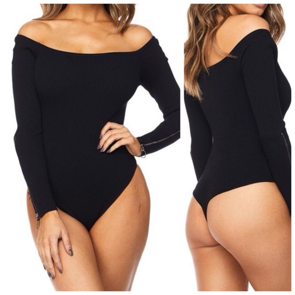 Black Zippered Sleeve Bodysuit (L)-Final Sale - Picture 3 of 6